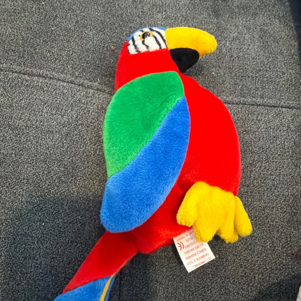 Rare Retired Ty Beanie Babies 1997 Jabber The Parrot with Tag Errors PE Pellets